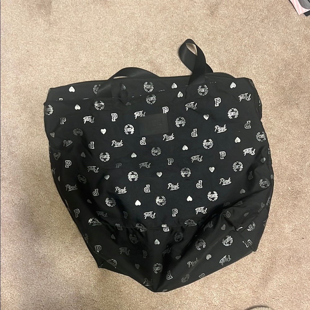 Black Tote Bag with Logo Print